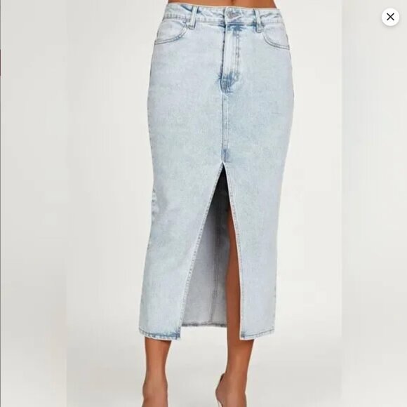 Meshki Acacia Denim Midi Skirt in Light Blue, Size Small - Picture 3 of 7